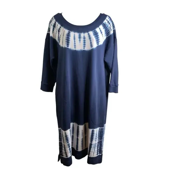 J. Jill Navy and White Tie-Dye Midi Dress